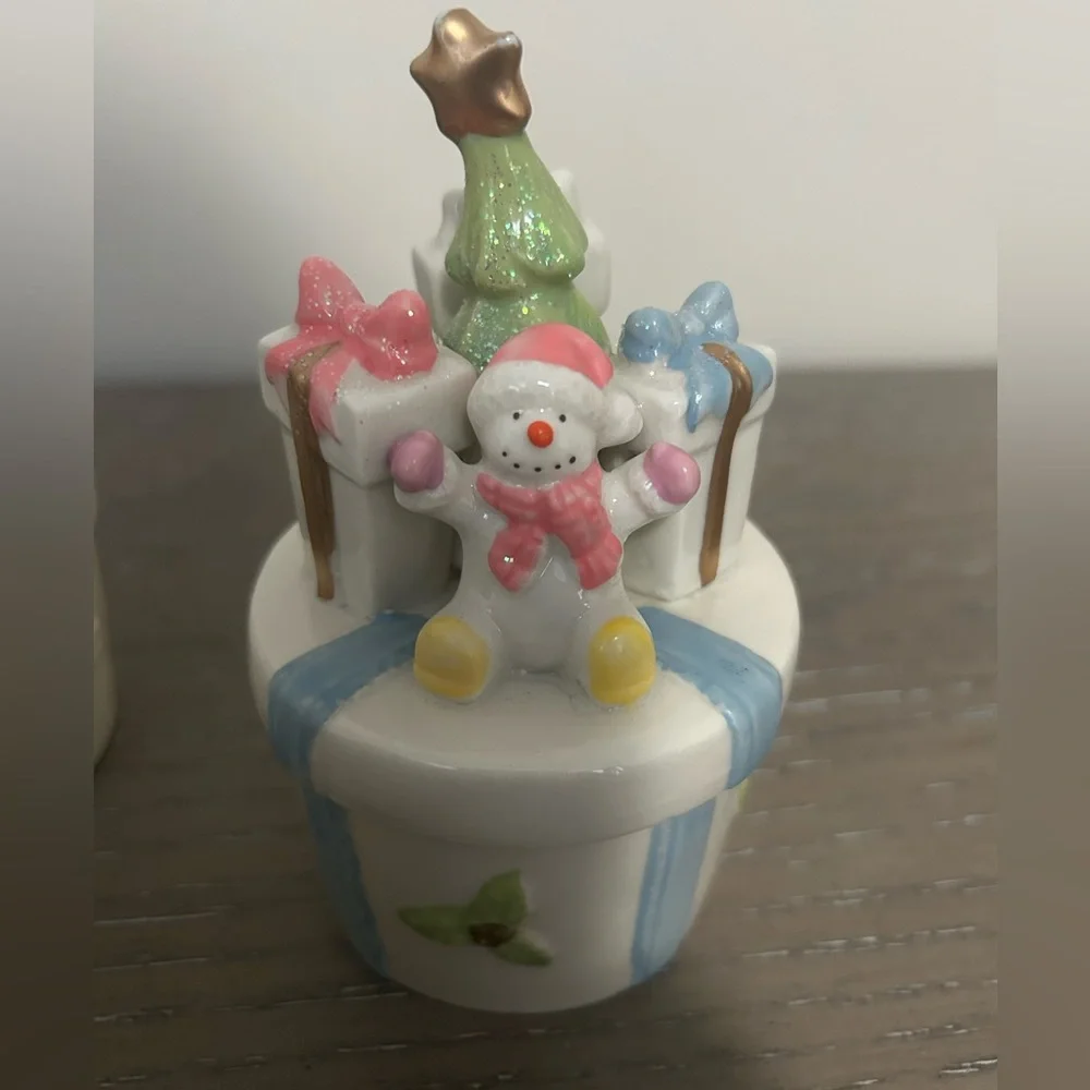 Vintage Porcelain Winter Bear and Snowman Figurines Storage containers